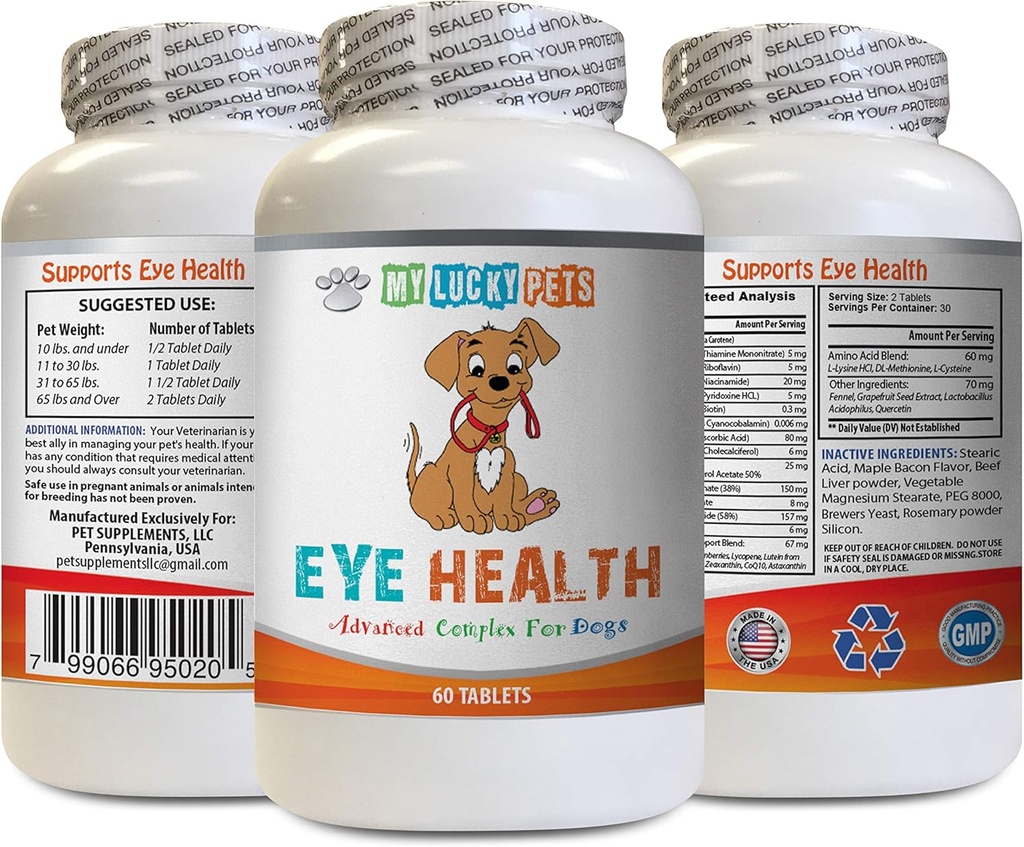 Dog Immun Booster - Dog Eye Health - Fortgeschrittene Formel - Vorteile Vision - Immununterstützung - Hunde-Vitamine für Haut und Mantel - 1 Flasche (60 Bäume)