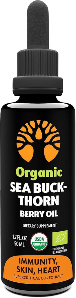 Organic Sea Buckthorn Oil – 50-Day Supply – Omega 7 9 – Non-GMO, Vegan