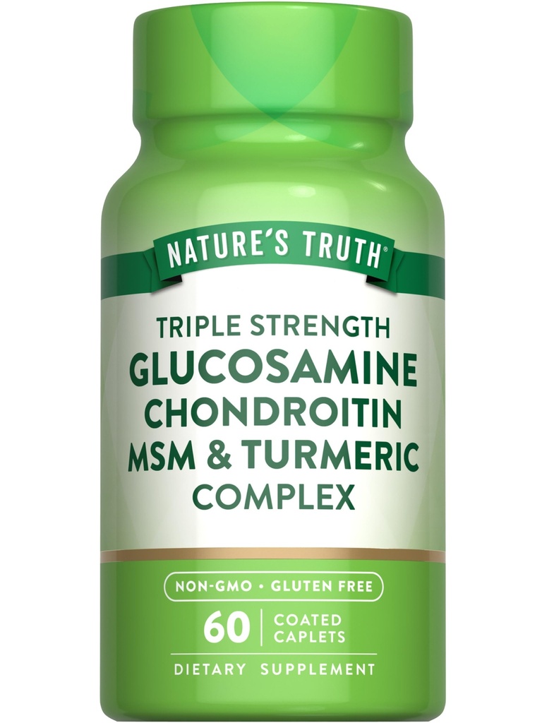 Nature's Truth Glucosamin Chondroitin MSM Complex | 60 Caplets | mit Kurkuma | Dreifache Stärke Formel | Nicht-GVO und glutenfreie Ergänzung
