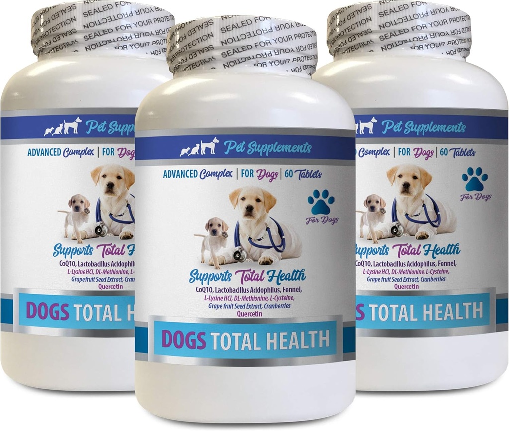 PET SUPPLEMENTS & NUTRITION LLC Hundeaugen Vitamine Unterstützung - Hunde Total Health Control - Immununterstützung - Haar Haut Nägel Mund Augengesundheit Formel - Kalzium für Hundefutter - 3 Flaschen (180 Bäume)