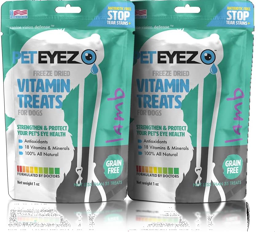 Pet Eyez-Dog Tear Stain Remover - Tear Stain Remover for Dogs - Dog Eye Care -Dog Treats with Astaxanthin, Blueberry Fruit Powder, Lutein, Grain Free, All-Natural Protein (Lamb-2 Pack)