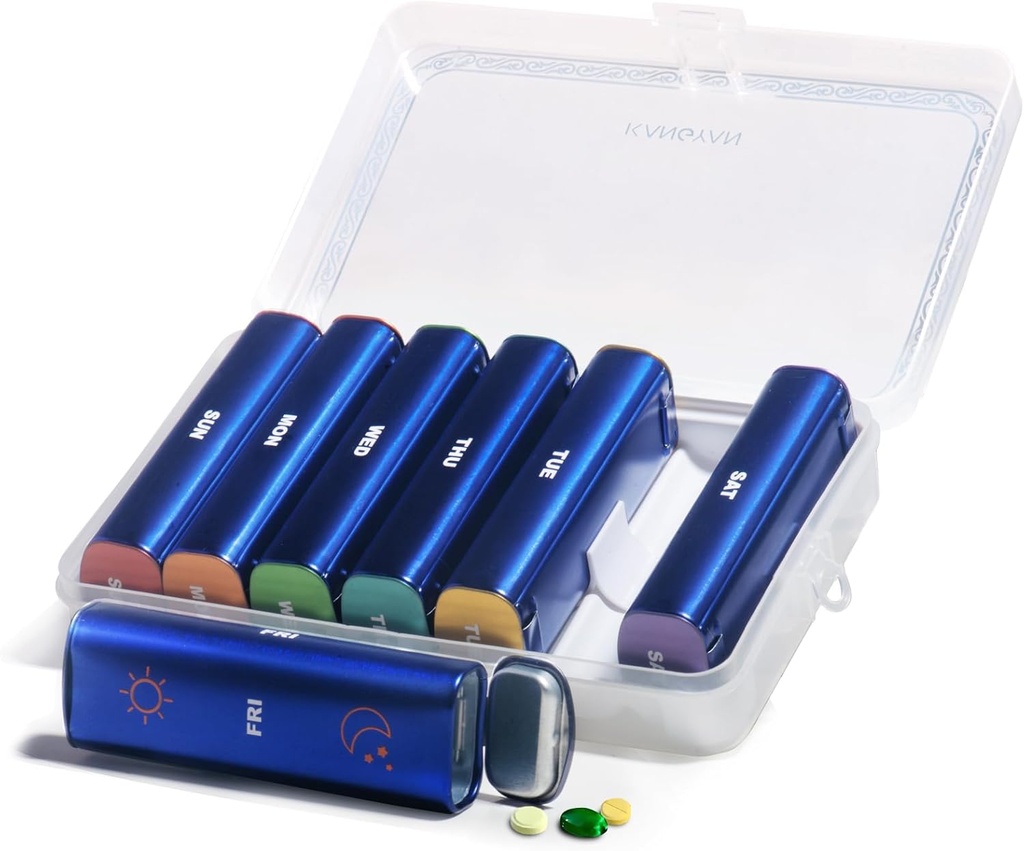 Metal Weekly Pill Organizer 2 fois par jour, en alliage d'aluminium Pill Portable Travel Box 7 Day, AM PM Deux fois par jour cas de pilule pour la vitamine, la médecine, supplément, huile de poisson