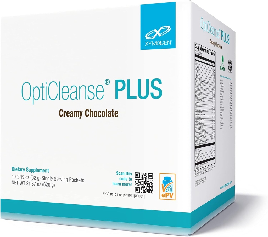 XYMOGEN OptiCleanse Plus - Secouer les protéines végétaliennes avec des vitamines, des minéraux et des acides aminés pour soutenir la désintoxication - Énergie, Détox hépatique + Soutien au métabolisme de l'hormone saine - Chocolat crémeux (10 paquets)