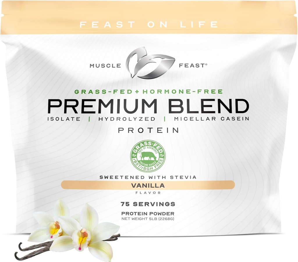 Grasso per la festa del muscolo Fed Premium Blend Whey Protein, Siero idrolizzato, Isolato, Caseina Micellare, Proteine 21g, 100 Calorie (Vanilla, 5lb)