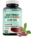 100% naturale rosso lievito di riso 1200 mg con CoQ10 100 mg, 2 in 1, mantenere livelli di colesterolo sano - 120 capsule vegetali