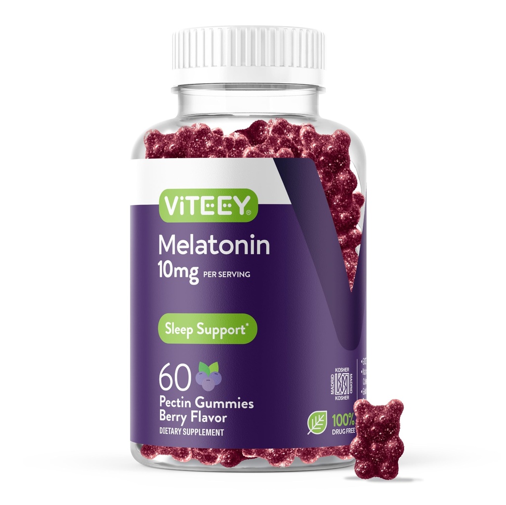 Viteey Melatonin Gummies 10mg - Gommie per adulti Melatonina ad alta resistenza - Vegan, OGM Free, Gluten Free - 60 Count