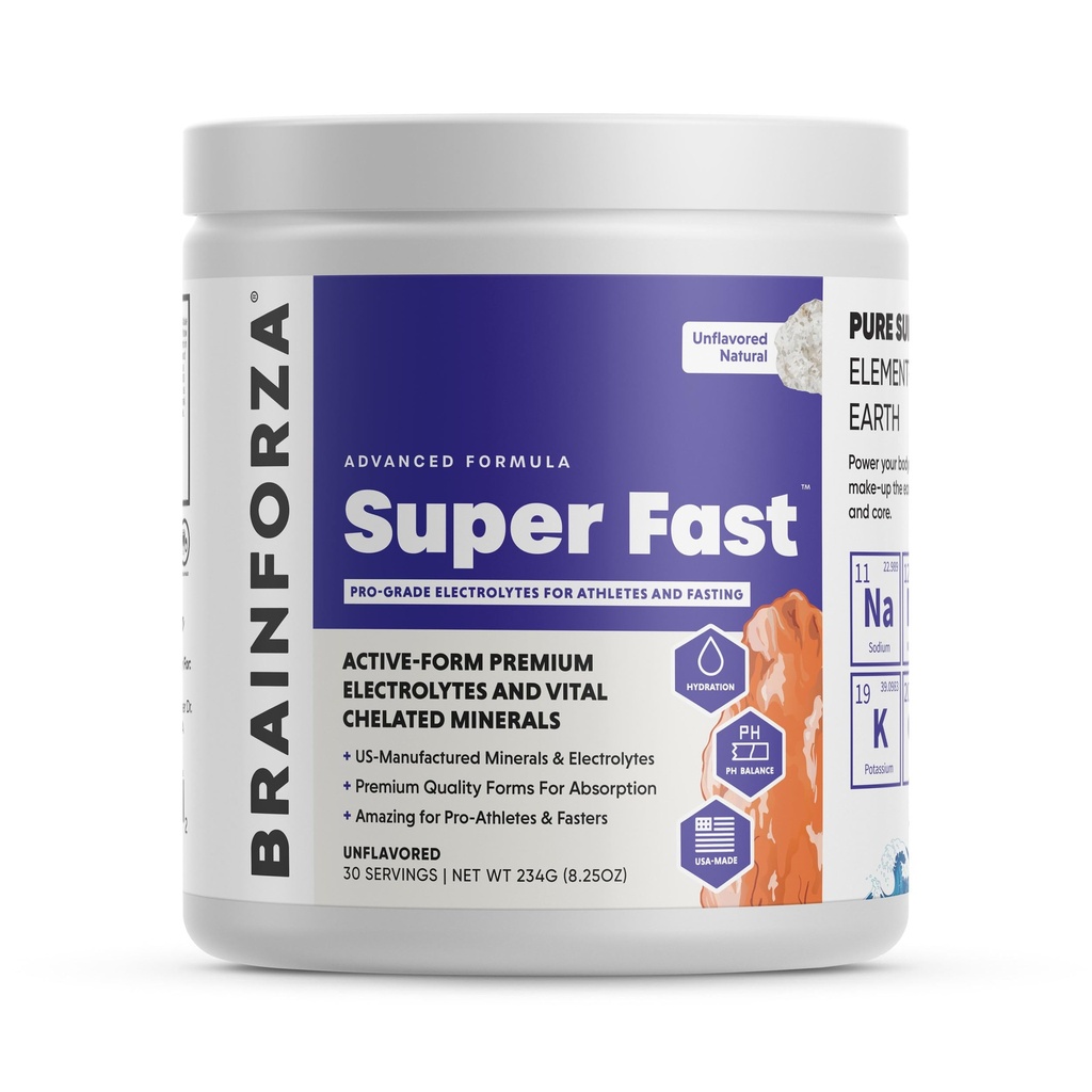 Brain Forza Super Fast Keto Elektrolyte zum Fasten - Premium-Elektrolyten, kein Zucker oder Flavoring w/Potassium, Natrium, Magnesium, Calcium, Zink, Pink Himalaya Salz, (30srv, Unflavored)