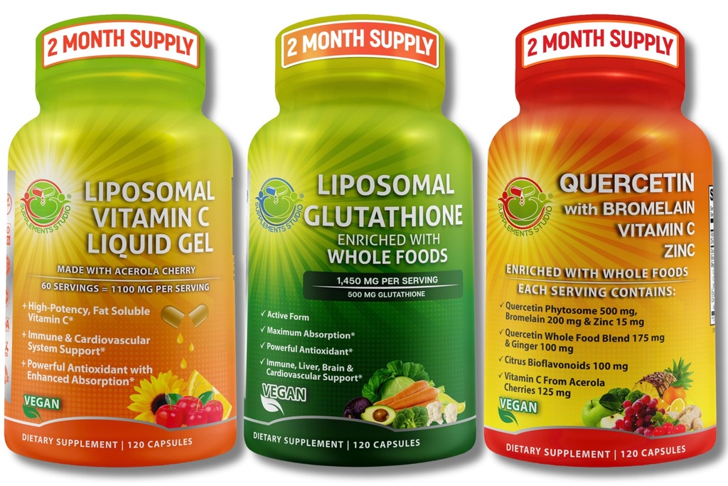 Liposomal Vitamin C 1100mg Liquid Gel Capsule - Bundle up con - Liposomal Glutathione 500mg Supplemento, Master Antiossidante & Detoxifier & Quercetin con Vitamina C e Zinco
