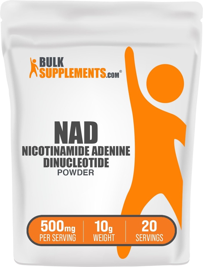 BulkSupplements.com Poudre NAD - Nicotinamide Adenine Dinucléotide, Supplément NAD 500mg - pour le soutien énergétique, sans pur et sans gluten, 500mg par portion, 100g (3.5 oz) (paquet de 1)