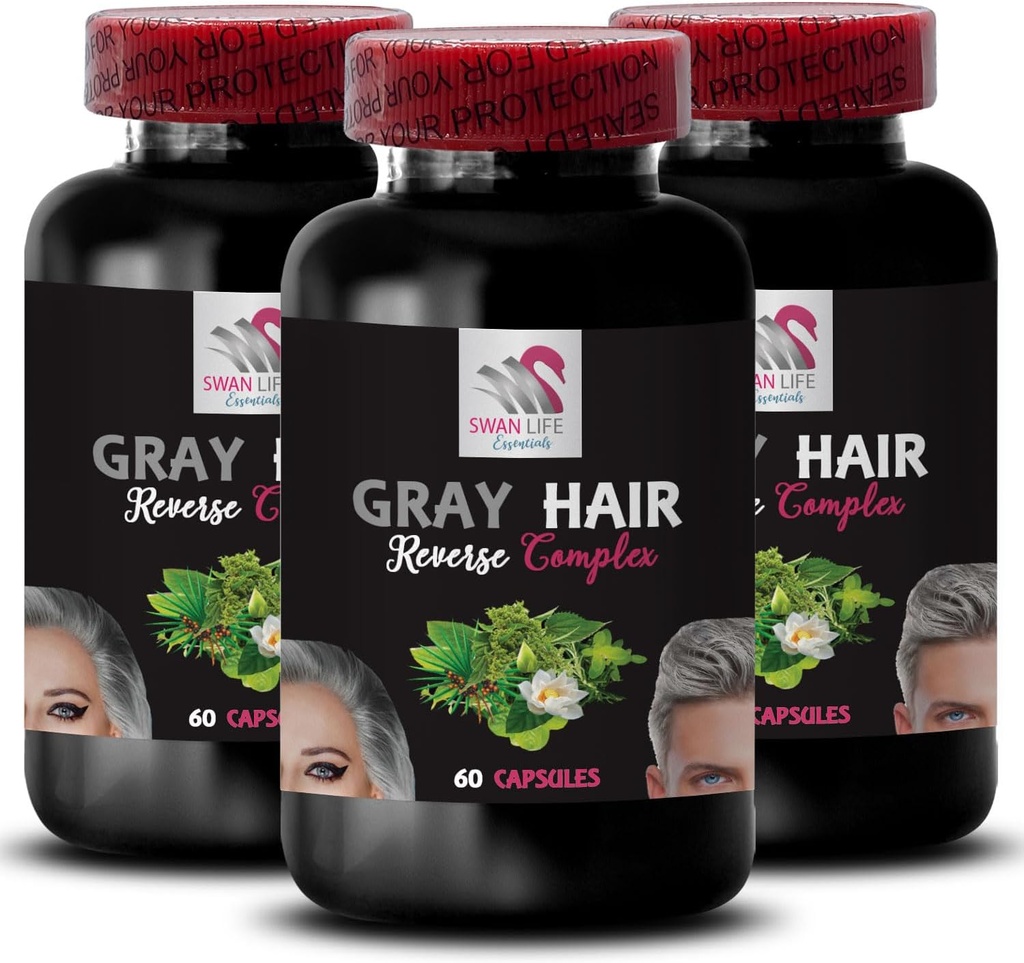 Tonalité jeune - Rétrogradation des cheveux gris - Biotine, Pièces Aériennes Cavalière, Saw Palmetto Berries, PABA, Complexe Naturel des Cheveux, Sting Nettle Root, Rejeunissement des cheveux, Cheveux jeunes 3 Bouteilles 180 Capsules