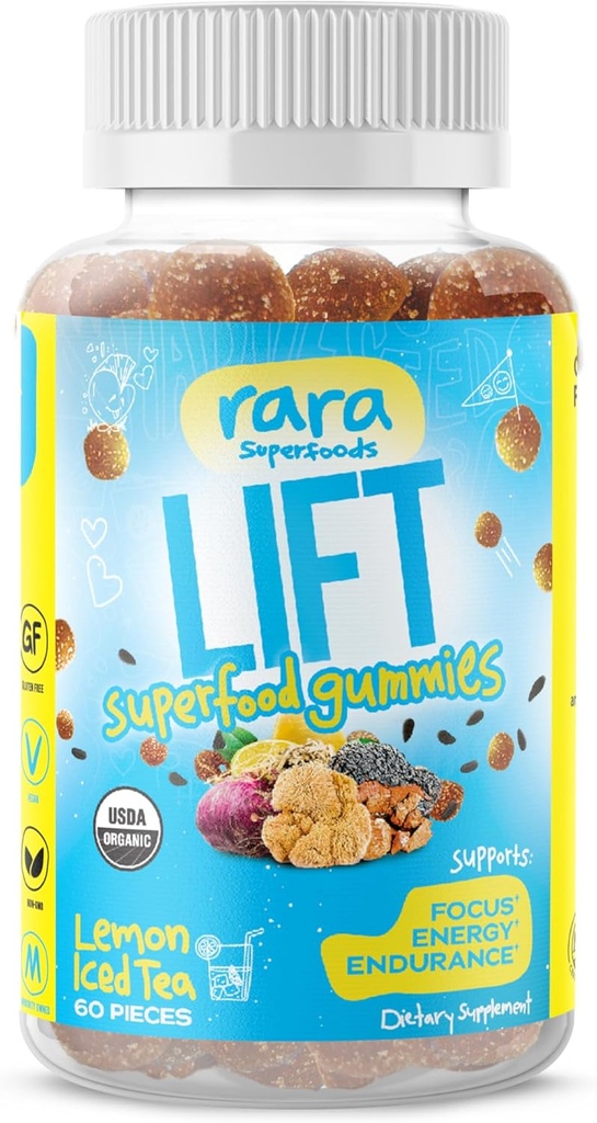Lift Focus USDA Organic Certified Gummis – Natural Brain Support Supplement, Vegan & Gluten-Free, Infused mit Yerba Mate, Lion’s Mane, Wild Purple Maca & Chaga (60 Gummi, Aufzug)