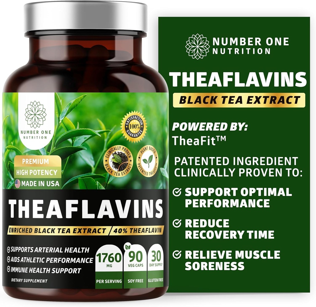N1 Nutrition Premium Theaflavins Estratto di tè nero [40% Theaflavins] Alimentato da TheaFitTM per supportare le prestazioni di esercizio e ridurre il tempo di recupero, 90 tappi di Veg