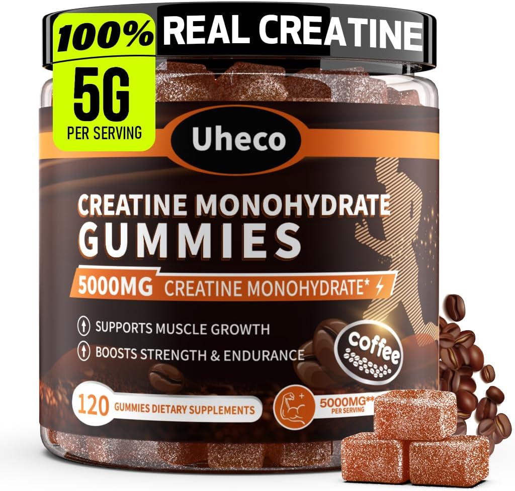 Kaffee Flavor Creatine Monohydrate Gummi für Männer und Frauen, Enthält L-Taurine + Vitamin B12, Betaine, L-Citrulline zur Verbesserung der Ausdauer, Muskelkraft -120 Zähler