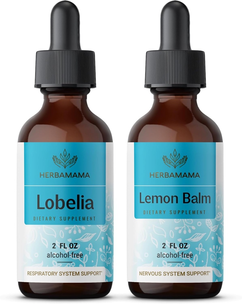 HERBAMA Kräuterflüssigkeit Tropfen Kit - Bundle von Lobelia Extrakt und Zitronenbalsam Tincture 2 fl oz - Vegan, Non-GMO, Zucker & Alkoholfrei - 2 Pack