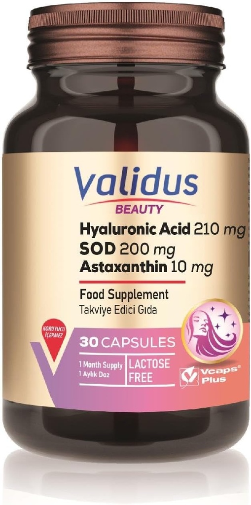 VALIDUS Acido ialuronico 210 mg + Astaxantina 10 mg 30 capsule (Vcaps Plus)