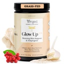 Winged Wellness Glow Up AM, Polvere di collagene per le donne - Morning Beauty Supplement per la pelle di Glowing con Peptidi di collagene idrolizzati a base di erba, Radice Mane & Maca del leone - 21 Serve, non aromatizzato