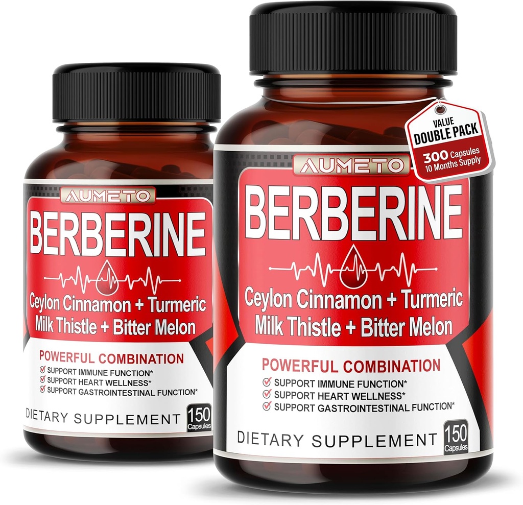 Integratore di Berberina - Migliorato con Ceylon Cinnamon, Turmerico, Cardo di Latte, Melone di Bitter per la Digestione, Immunità e supporto di gestione del peso (150 Conteggio (Pack of 2))