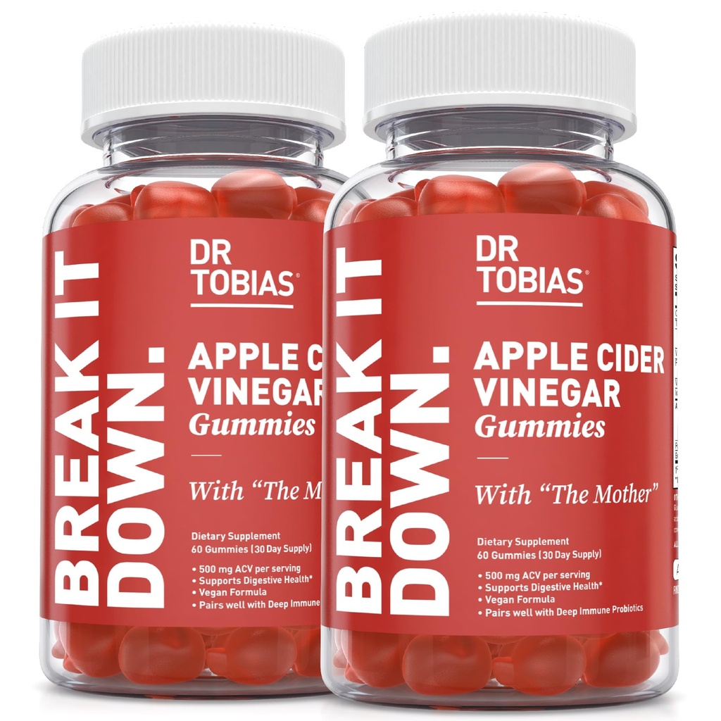 Dr. Tobias Aceto di sidro di mele Gummies con la madre, 500mg ACV per porzione, Plus Folate, B6, B12 & Iodine, Supporta la salute digestiva, Gut Cleanse & Detox, Vegan, 120 Gummies