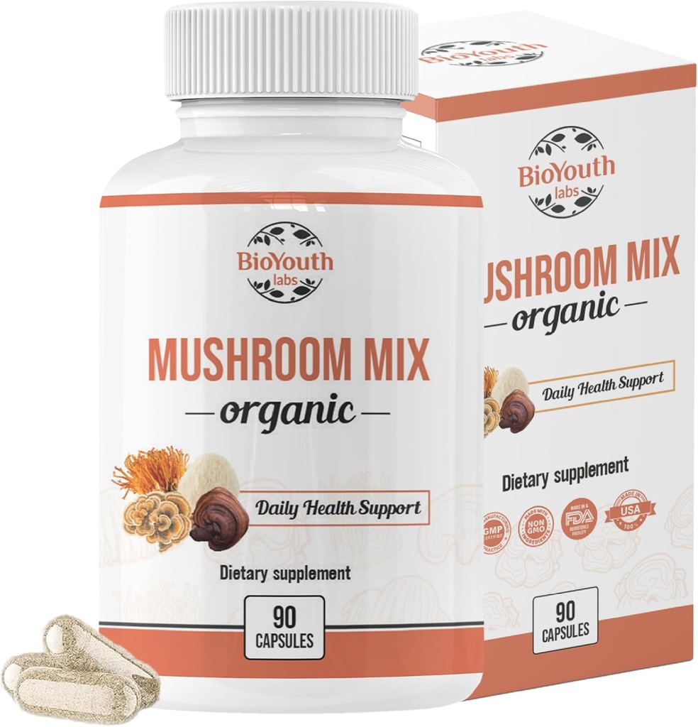Integratore naturale | Cordyceps Sinensis, Reishi, Lion's Mane, Turkey Tail | Supporto immunitario, Vitality Boost, Non-GMO & Allergen-Free | 90 Capsule