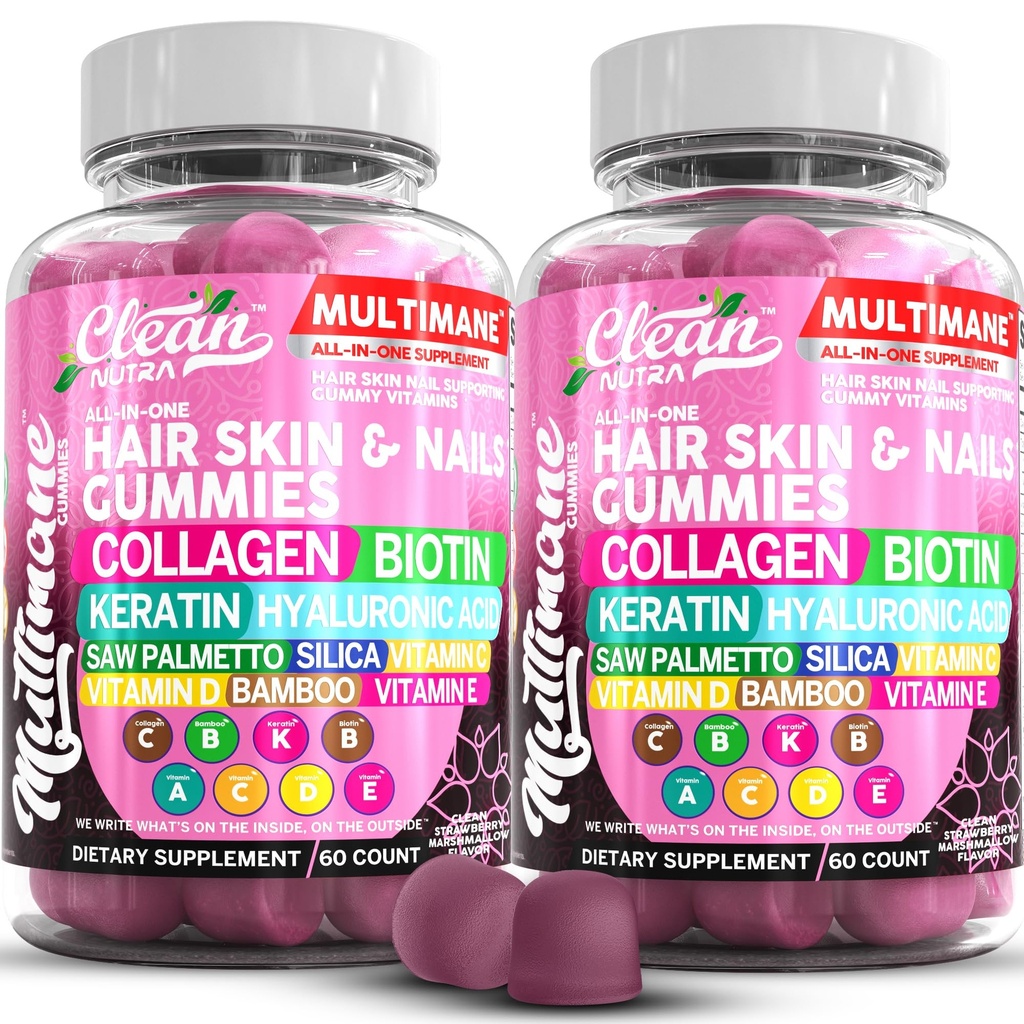 Gummie di collagene multimani con acido ialuronico di biotina Bamboo Vitamina A C Vitamina D E Folate Saw Palmetto Silica B3 Vitamine Pelle per capelli e Nails Gummies by Clean Nutra