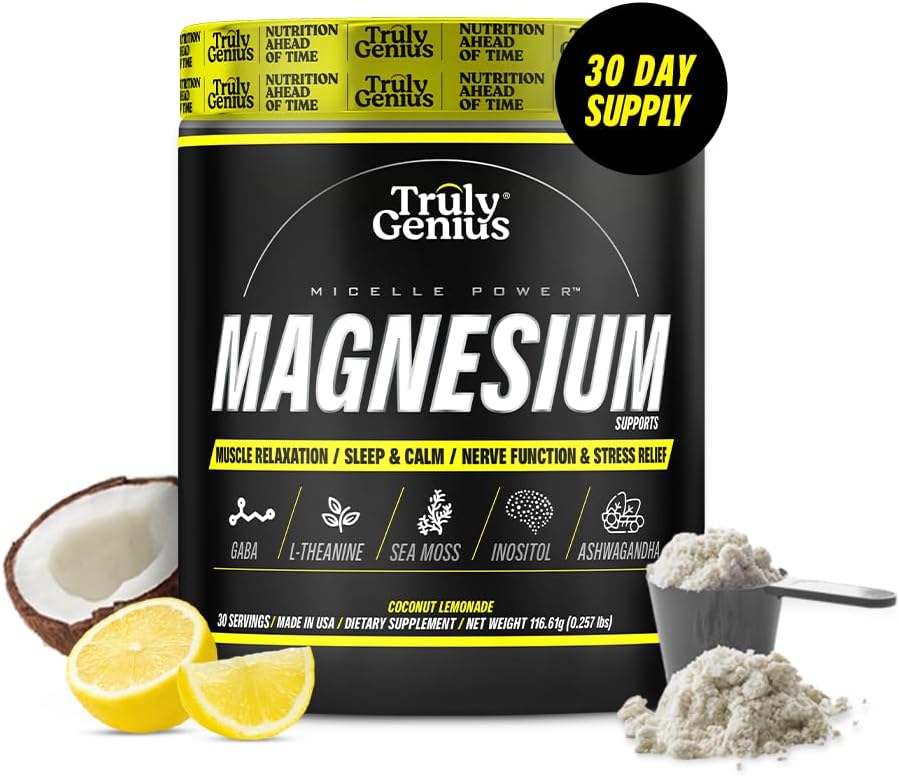 Magnesio Glycinate Powder Supplement - L-teanina, Ashwagandha, Valerian Root - Alto assorbimento - Supporta la riparazione del muscolo - Fondato da James Rodriguez - 30 Servings (Coconut Lemonade)