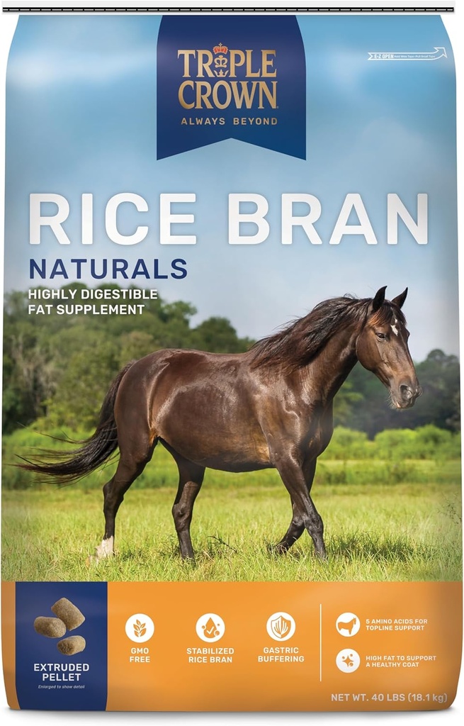 Triple Crown Rice Bran, ramo di riso per cavalli, supplemento di peso di cavallo, 40 lbs