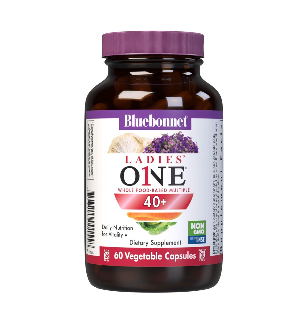 Bluebonnet Nutrizione Signore UNO 40+ Tutto Cibo-Bed Multiple, Donne Multivitamina per le donne 40+, Soy-Free, Non OGM, Gluten Free, 60 Capsule Verdura, 60 Serve