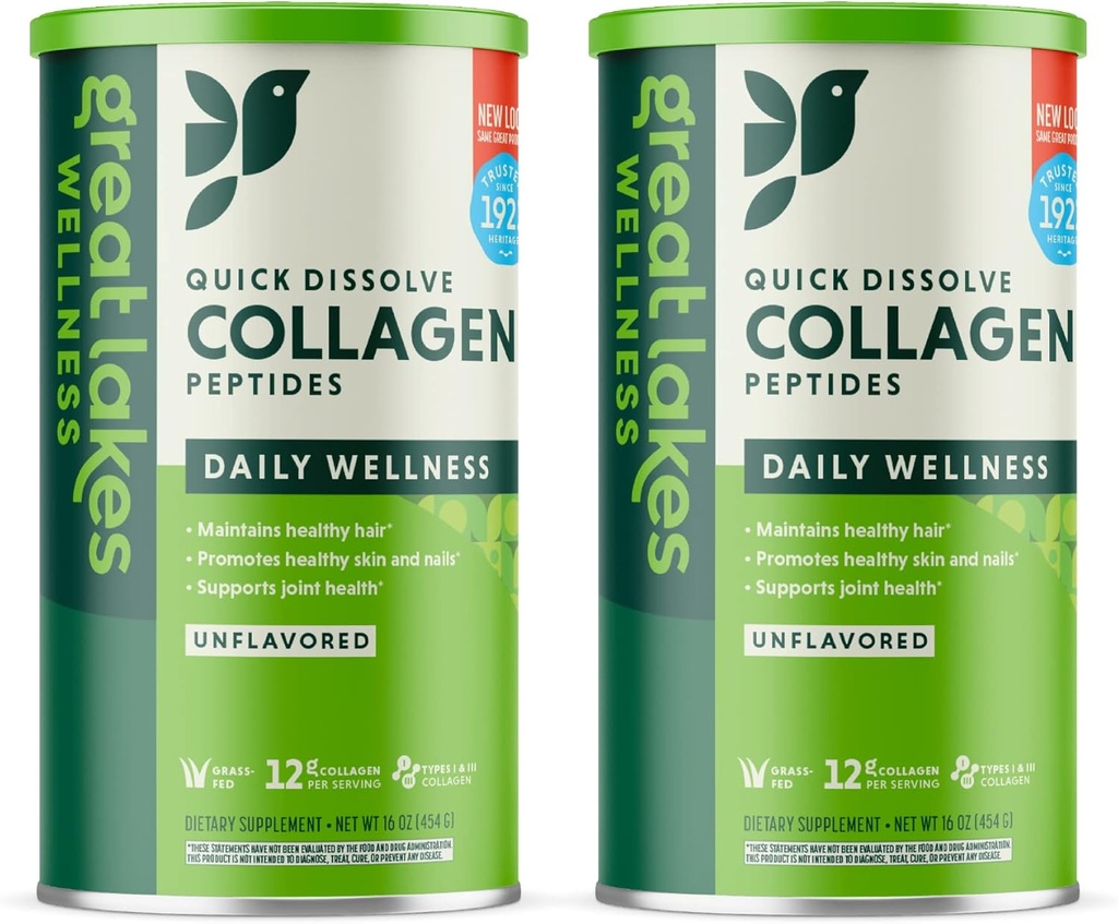Polvere di peptidi di collagene di grandi laghi per pelle, capelli, unghie, giunti e digestione - non aromatizzato - rapido dissolve idrolizzato, non OGM, Keto, Kosher - 16 oz - 2 confezione - Imballaggio Vary di maggio