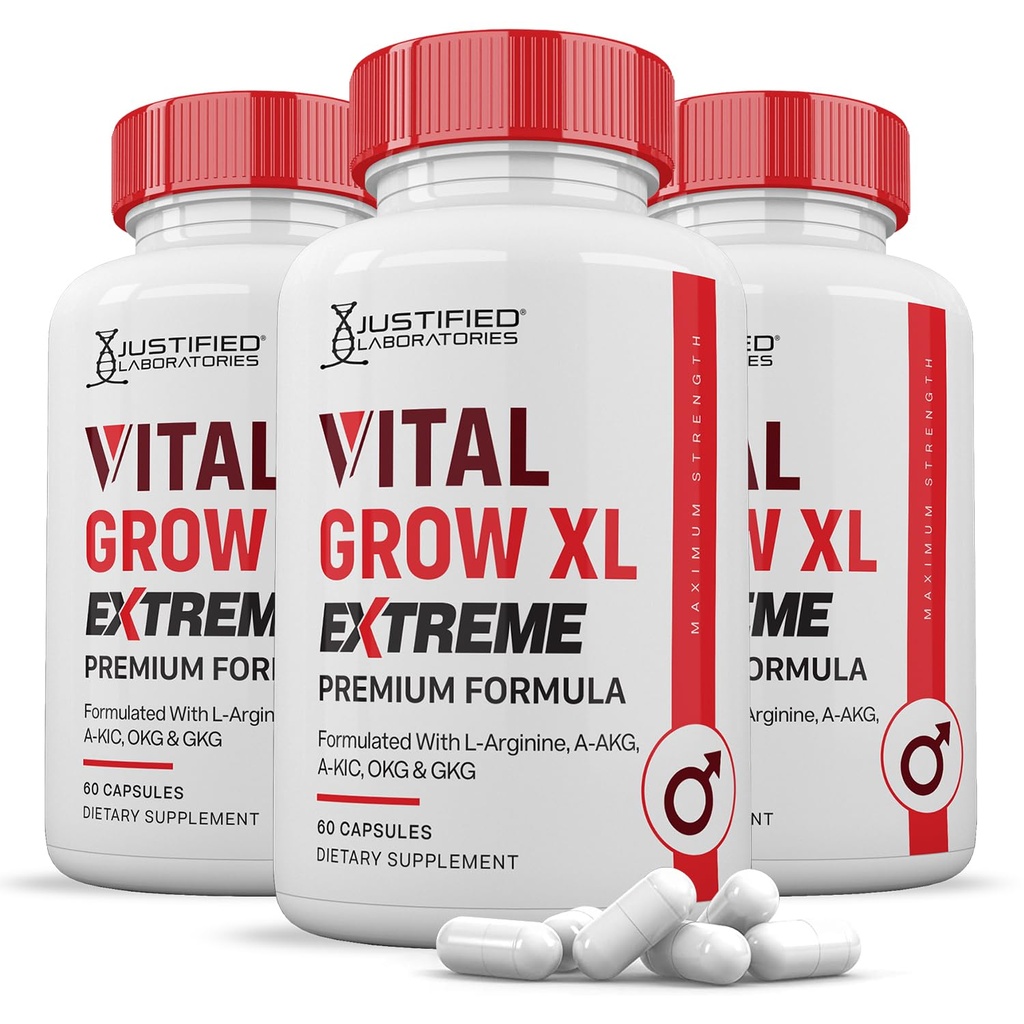 Laboratori giustificati (3 Pack Vital Grow XL Extreme Pills 1600MG Premium Formula Blend Proprietario per la salute degli uomini 180 capsule