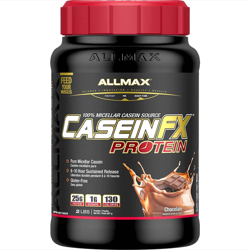 ALLMAX Casein-FX Protein, Schokolade - 2 lb - 25 Gramm Slow-Release Protein Per Scoop - Low Carb & Zero Hinzugefügt Zucker - ca. 27 Servietten
