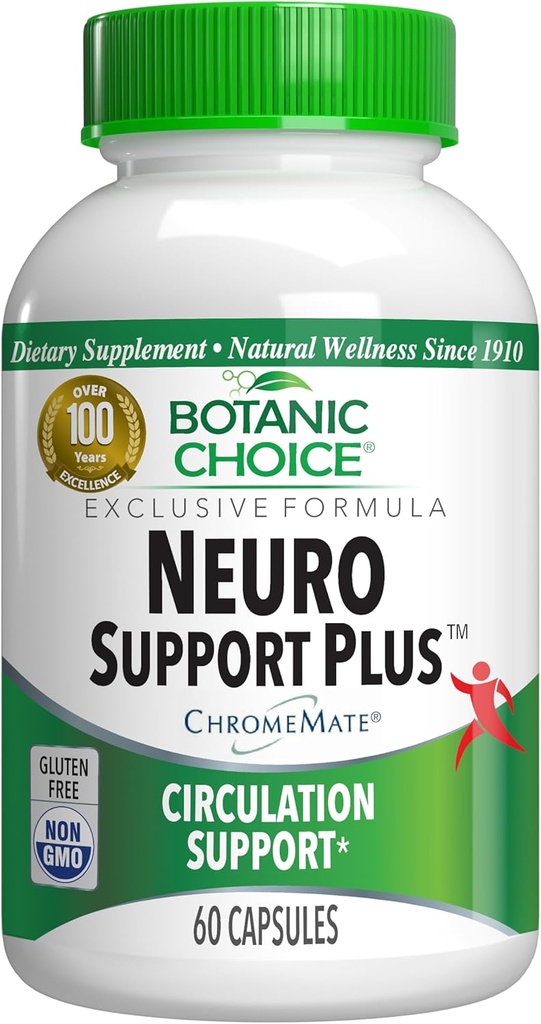 Botanische Wahl Neuro-Support Plus – Hilft Beruhigung, Füße, Nerve, Zirkulation Unterstützung-mit Alpha Lipoic Acid, Biotin, Vitamin B12, B6, Benfotiamin (Vitamin B1)-Gluten Free-60 Kapseln