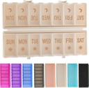 Foldable Pill Organizer 2 Mal pro Tag w/Etched Labels -Dual Protection & Portable Weekly AM PM Pill Box, 7 Tage Medizin Container, Große Reise Pille Fall für Woche tägliche Nahrungsergänzung Vitamin - Khaki