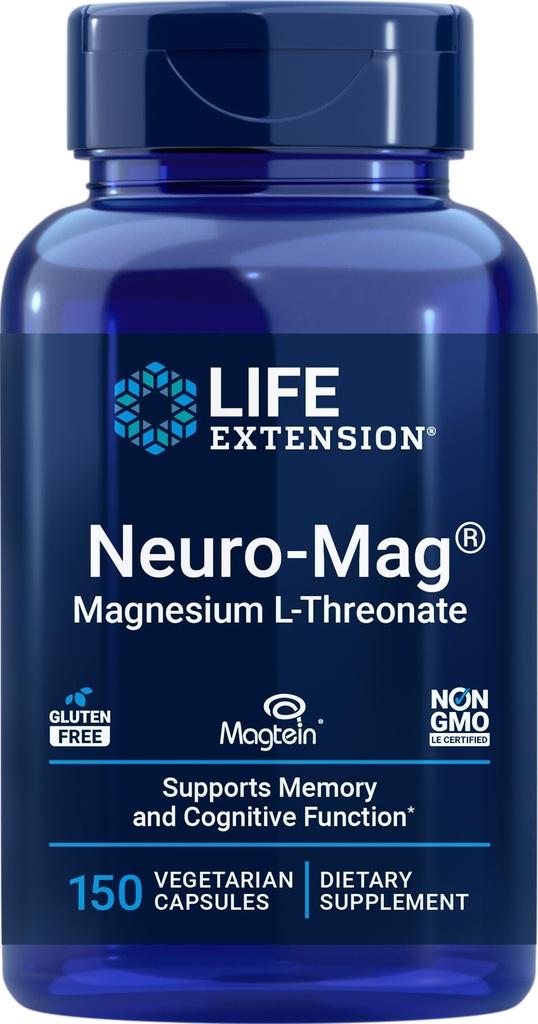 Prolongation de vie Neuro-Mag Magnésium L-Thréonate, 150 Capsules végétariennes, Supplément de Magtéine pour les femmes et les hommes