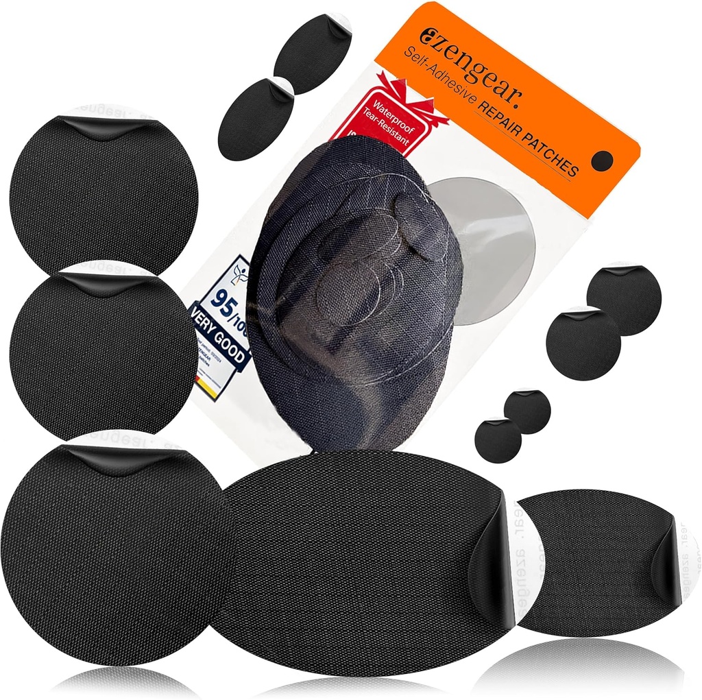 aZengear Riparazione Patches - Impermeabile, Autoadesivo, Tear-Cold-Heat-Resistant Poliestere Tessuto per fissare Down Jacket, Puffer, Snowsuit, Shoe, Tenda, PVC, Abbigliamento, tappezzeria (nero)