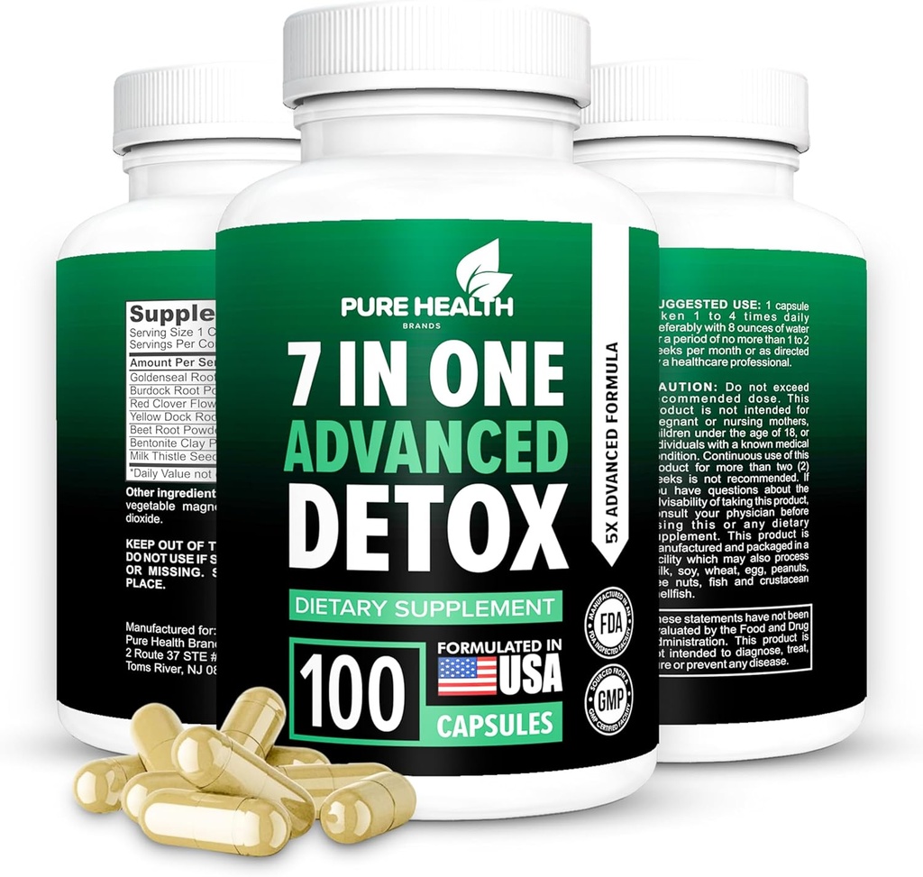 Formula avanzata 7-in-ONE - Full Body Cleanse - Detox & Liver Cleanse - Detox & Liver Repair, All Natural Toxins Remover, Healthy Cleansing Support for Liver (100 Capsule)