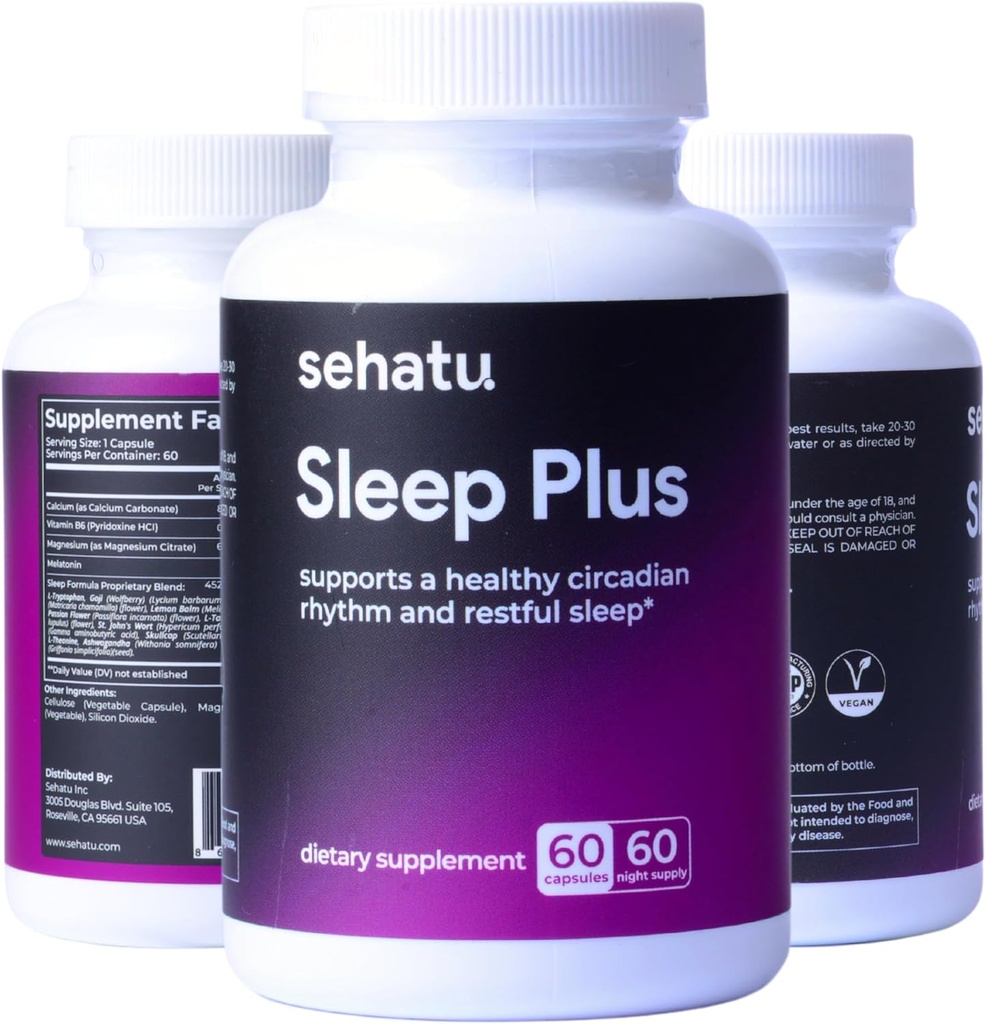 Schlaf Plus-Ergänzung | mit Melatonin, GABA, Ashwagandha, 5-HTP | für Männer und Frauen Suche nach einer gesunden Schlaf-Zeit und einer entspannten Stimmung | 60 Count | 60 Day Supply