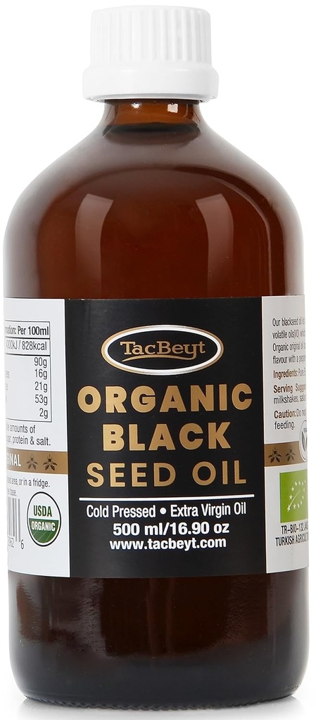 TacBeyt Black Seed Oil, Organic Cold Pressed Liquid, 2% Thymoquinone, 100% Original Türkisch Schwarz Seed Oil, USDA Certified, Gluten Free, Non GMO, Kalt-Pressed, (Original 16.90 Fl Oz)