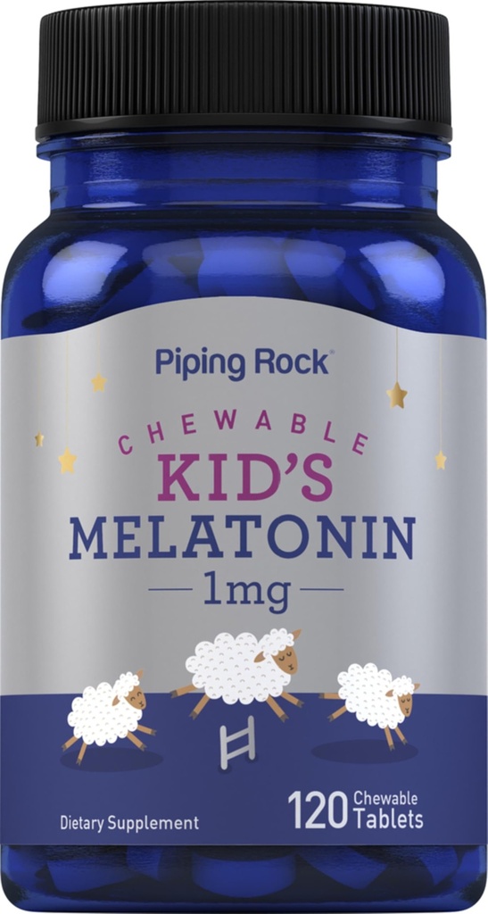 Piping Rock Kids Melatonin 1mg de 120 comprimés à croquer Supplément pour enfants de Végétarien,Non-OGM, Sans gluten