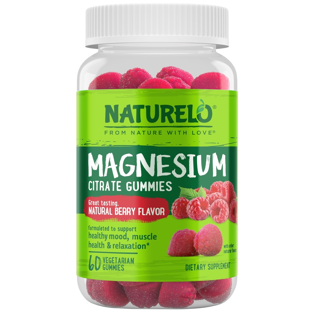 NATURELO Magnesium Citrate Gummies - per il supporto calma e rilassamento, Natural Berry Magnesium Gummies, 60 Gummies vegetariani