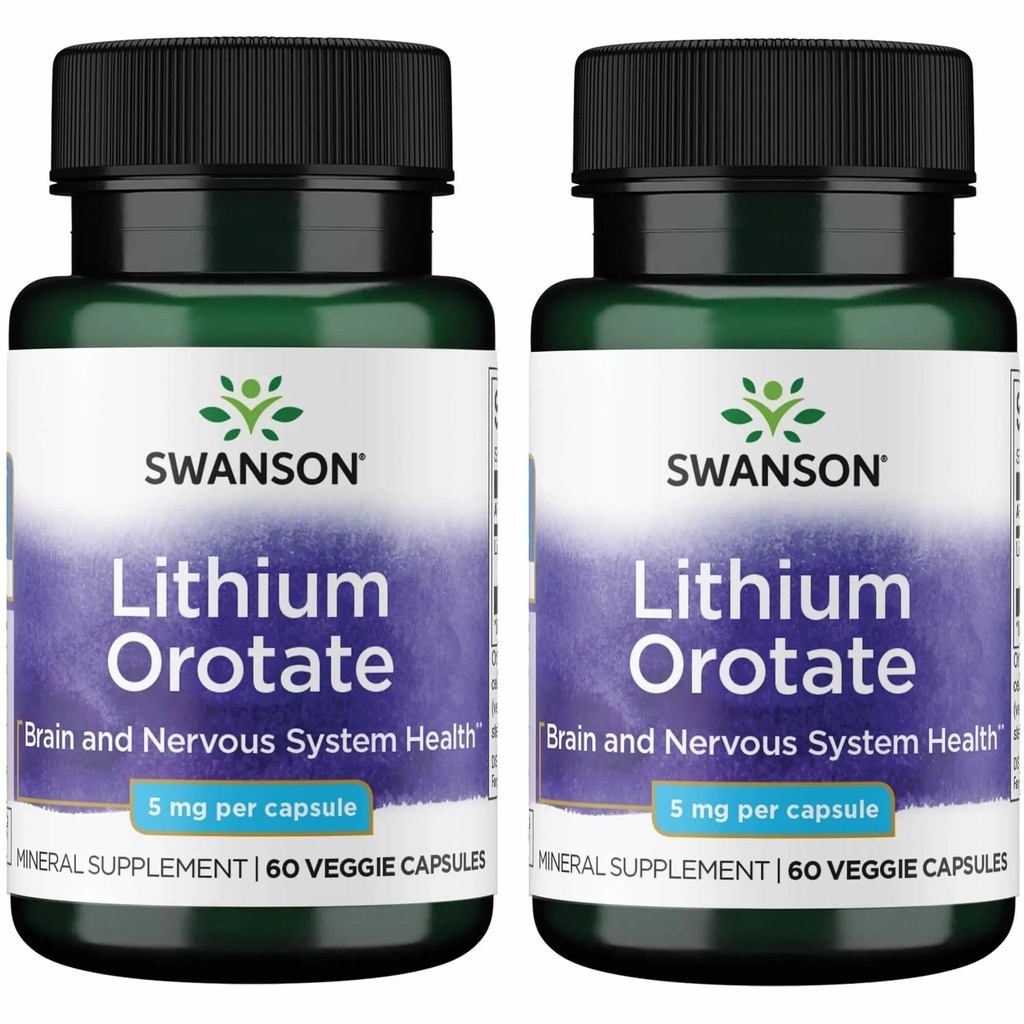 Swanson Lithium Orotate Antioxidant Mood Emotional Wellness Behavior Memory Support Supplement 5 mg 60 Veggie Kapseln (Elemental Lithium) 2 Pack