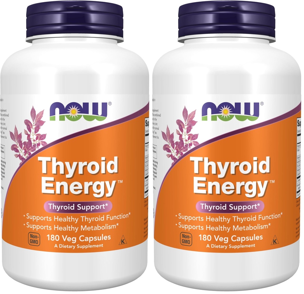 NOW Integratori alimentari, Thyroid EnergyTM, Iodio e tirosina Plus Selenio, Zinco e Rame, 180 capsule di Veg (Pack of 2)