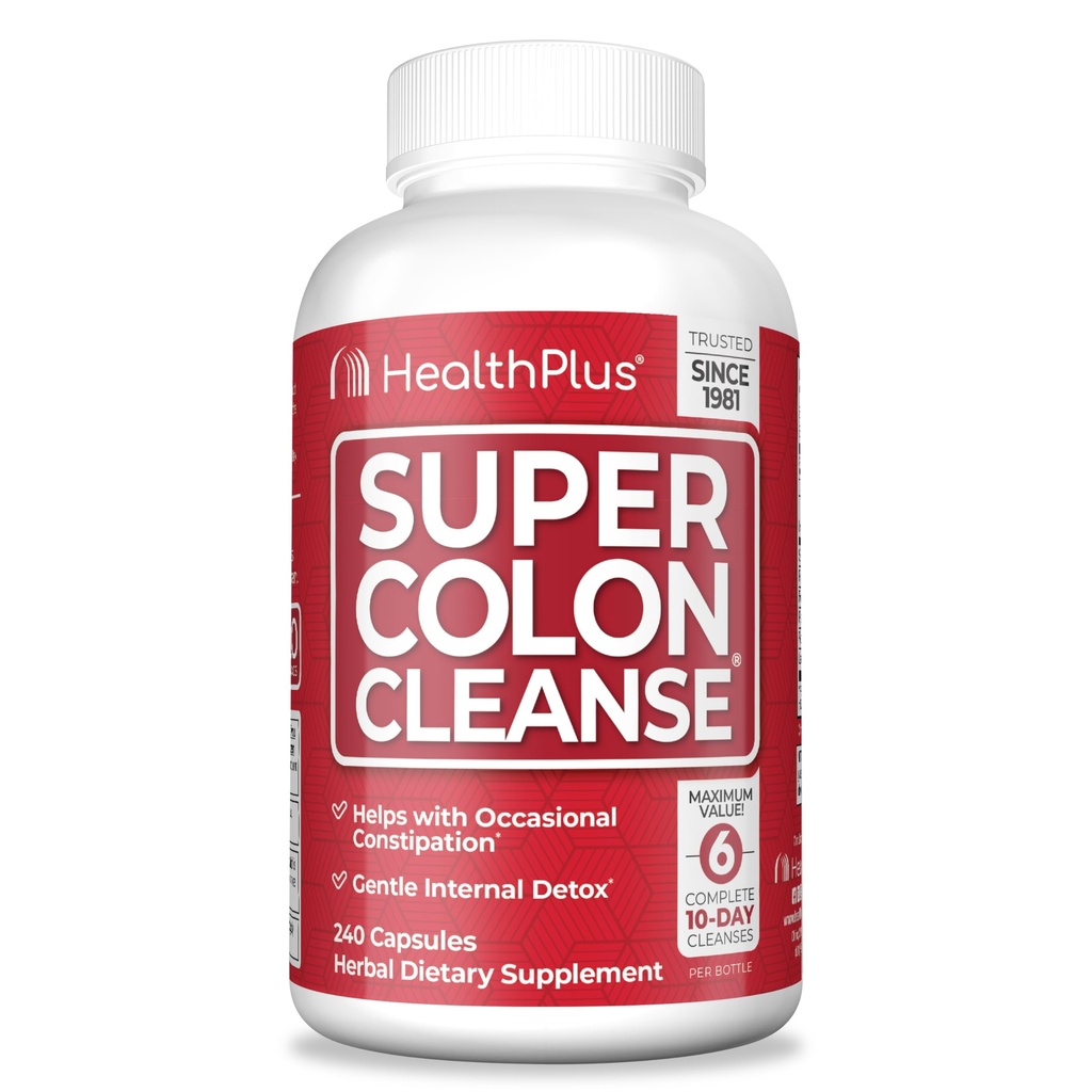 Sanità Plus Super Colon Cleanse 60 giorni Fornitura di Detox Gentle Gut Cleanse, Psyllium Husk, Probiotici per costipazione sollievo & supporto digestivo, 240 capsule