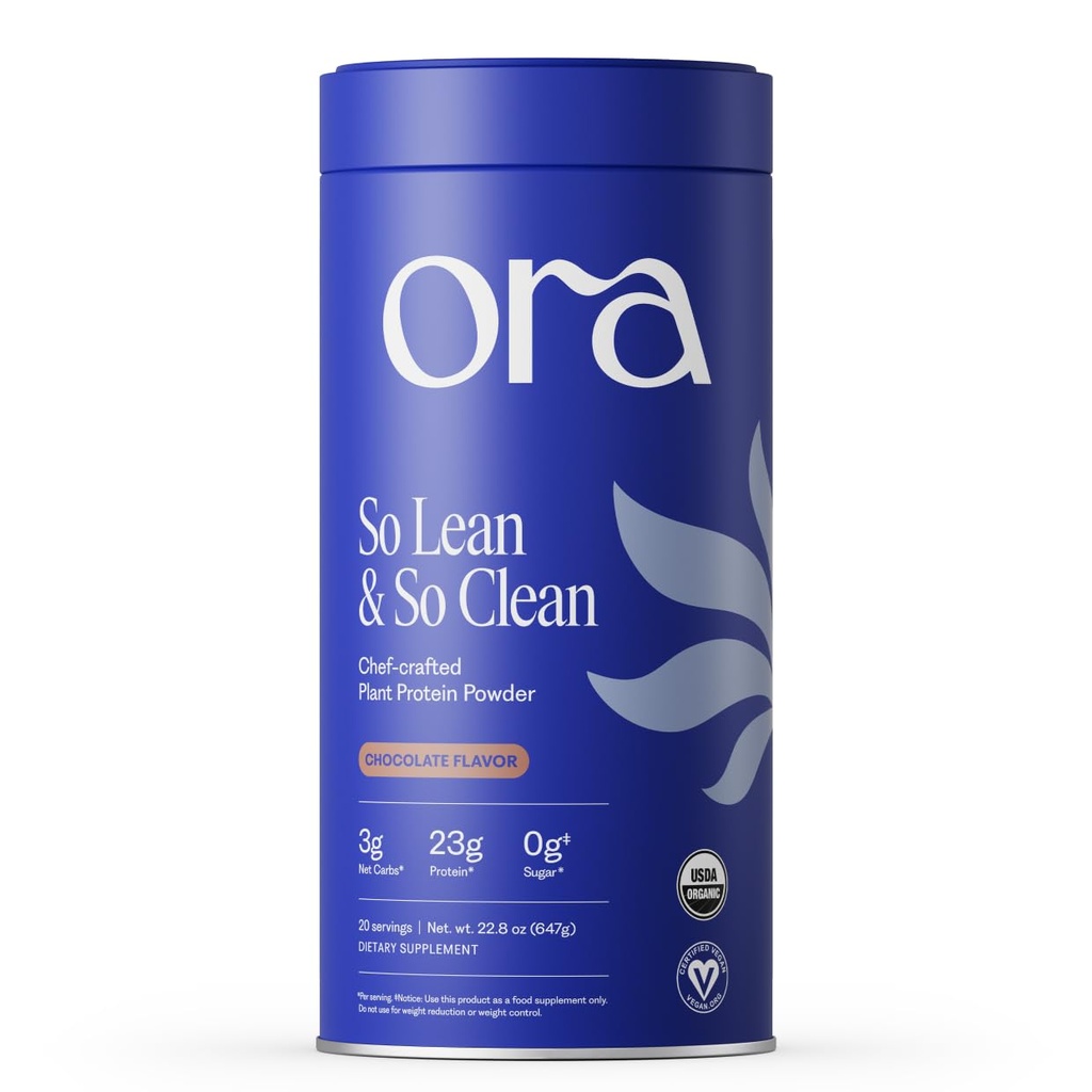Ora Organic Vegan Protein Powder - 23g Plant Protein for Women and Men - Chocolate Flavor 20 Servings, Bloat-Free, Gluten Free, Non-GMO, No Artificial Sweeteners