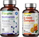 biophix B-3 Nicotinamide 500 mg 180 Vcaps - Vitamine C-1000 30 Comprimés - Nicotinique Amide Niacin formule de vitamine naturelle sans flush - soutient la santé des cellules de la peau