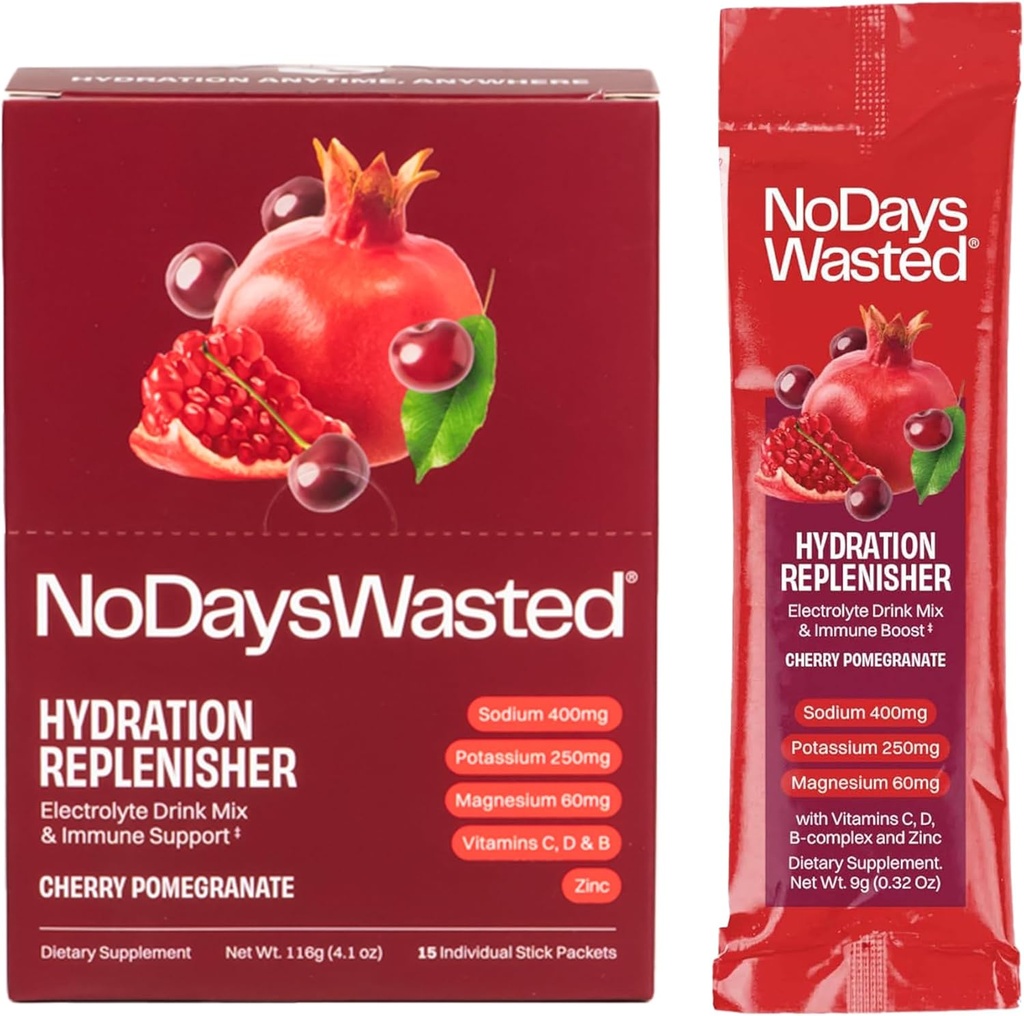 Hydration Replenisher Elektrolyt Ersatz Stick Packets | Essential Rapid Hydration & Vitamine | Natrium, Kalium, Magnesium, Vitamine B, C, D, Zinc | Cherry Pomegranate | V2 Reformuliert