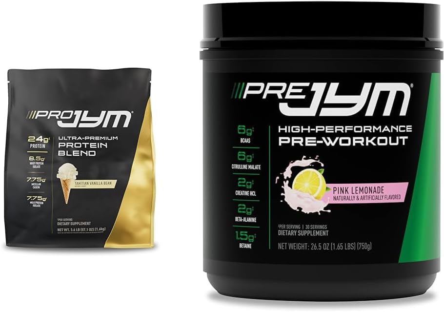 PRO JYM 45 Servierungen Tahitian Vanille + PRE JYM 30 Servierungen Pink Lemonade Pre-Workout Pulver Bundle