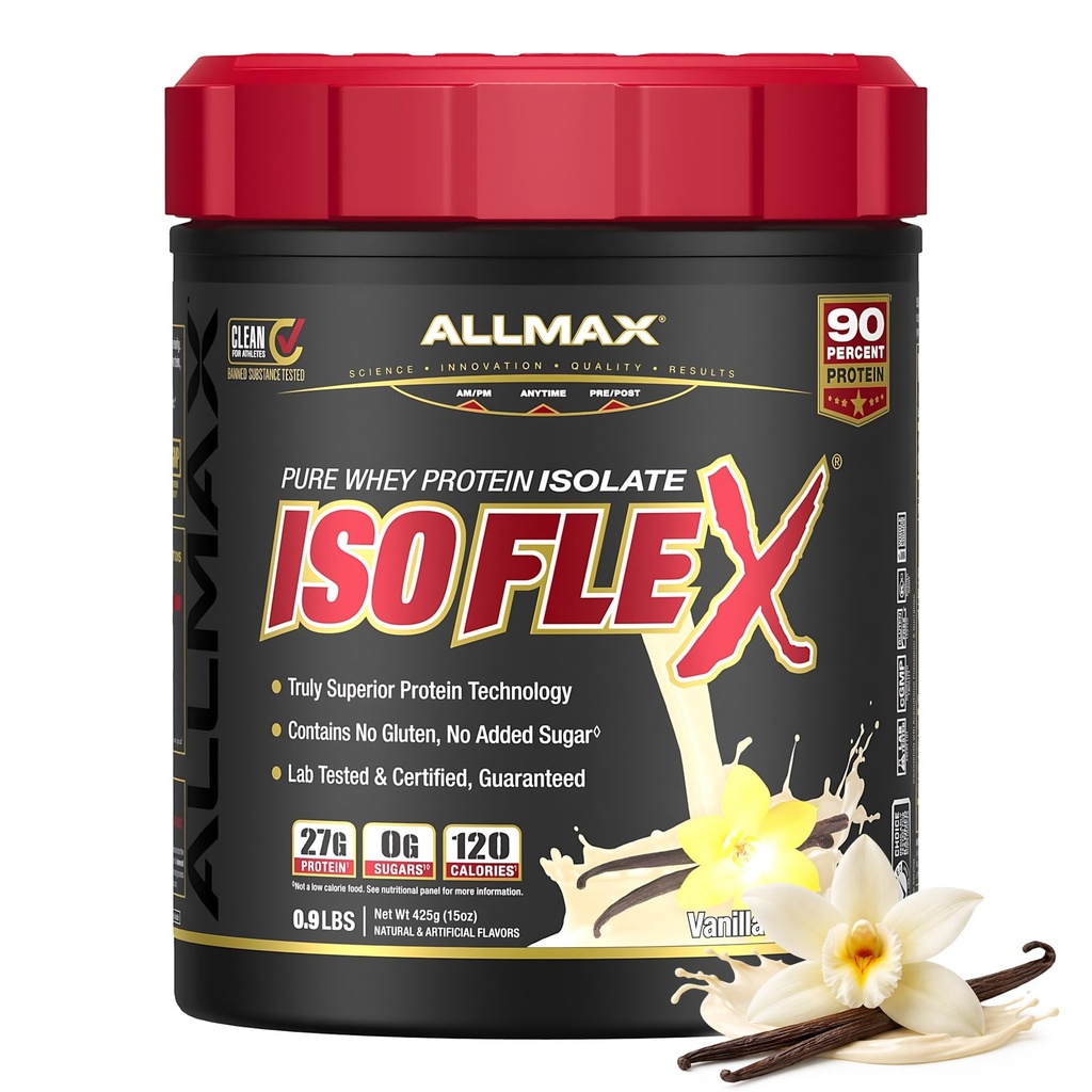 ALLMAX ISOFLEX Whey Protein Isolate, Vanilla - 1 lb - 27 Grammi di Proteine Per Scoop - Zero Fat & Sugar - 99% Lactose Free - Gluten Free & Soy Free - Approx. 15 Serve