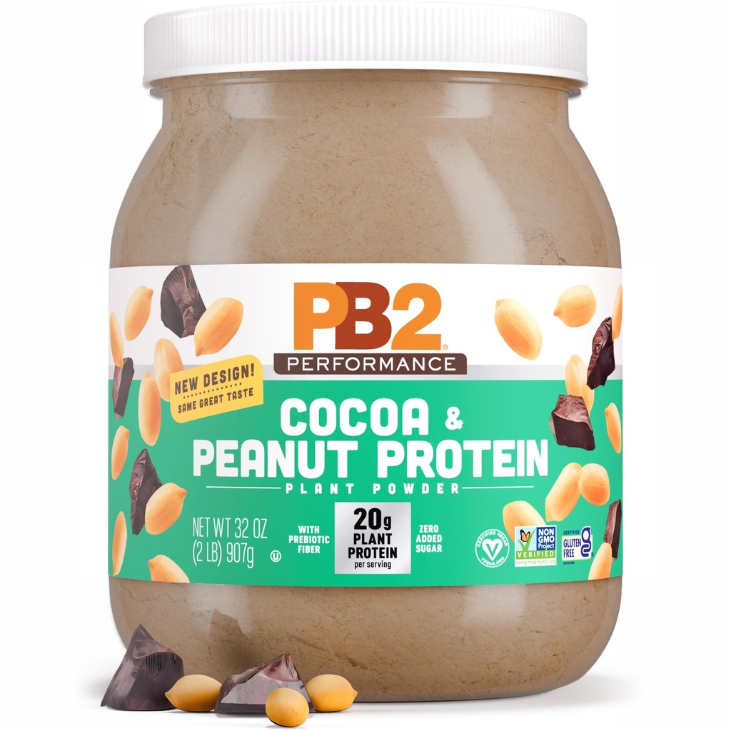 PB2 Performance Peanut Plant Based Vegan Protein Powder | 20g Proteine Completa, Non Aggiunto Zucchero, Prebiotic Fiber | Dairy Free, Certificato Vegan, Non OGM e Gluten Free [Peanut with Dutch Cocoa, 2lb]
