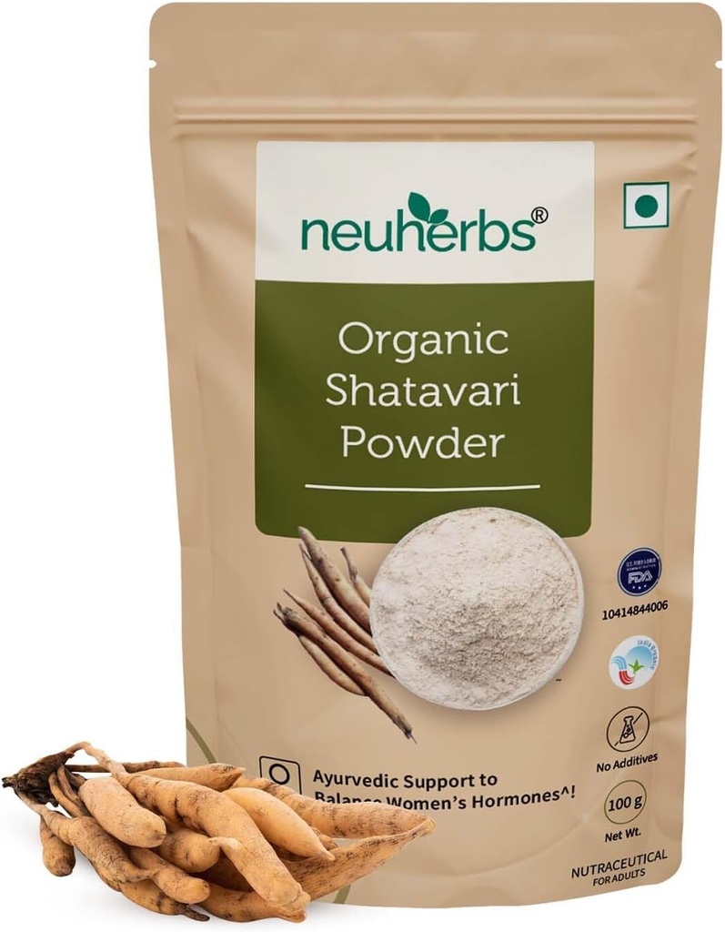 Organic Shatavari Powder | Supporto ayurvedico per bilanciare gli ormoni femminili | Supplemento a base di erbe | Buono per la digestione sana e sistema riproduttivo | Organico certificato - 100g