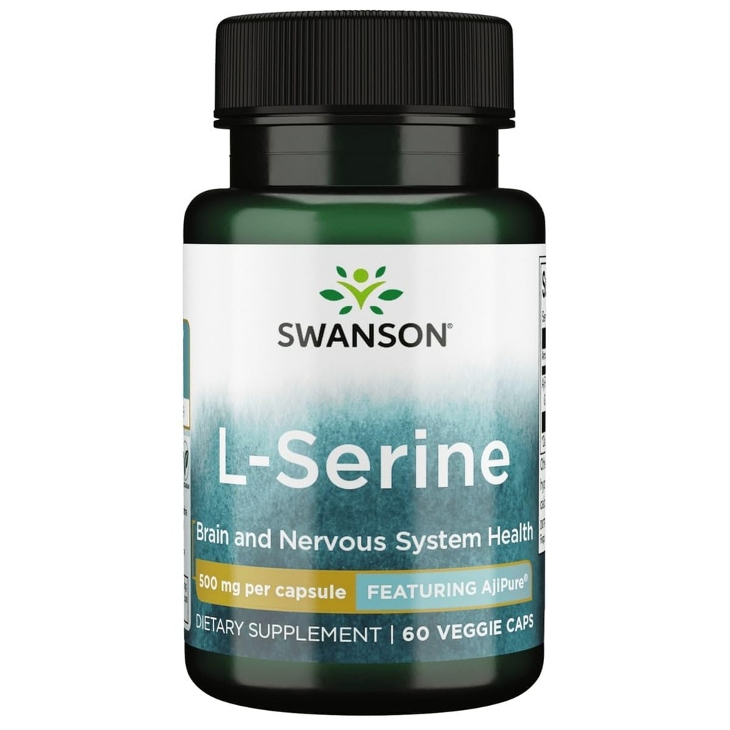 Swanson Ajipure L-Serine Pharmacecal USP Grade hohe Reinheit Aminosäure Ergänzung Kognitive Funktion Gehirn Gesundheit 500 mg 60 Veggie Kapseln